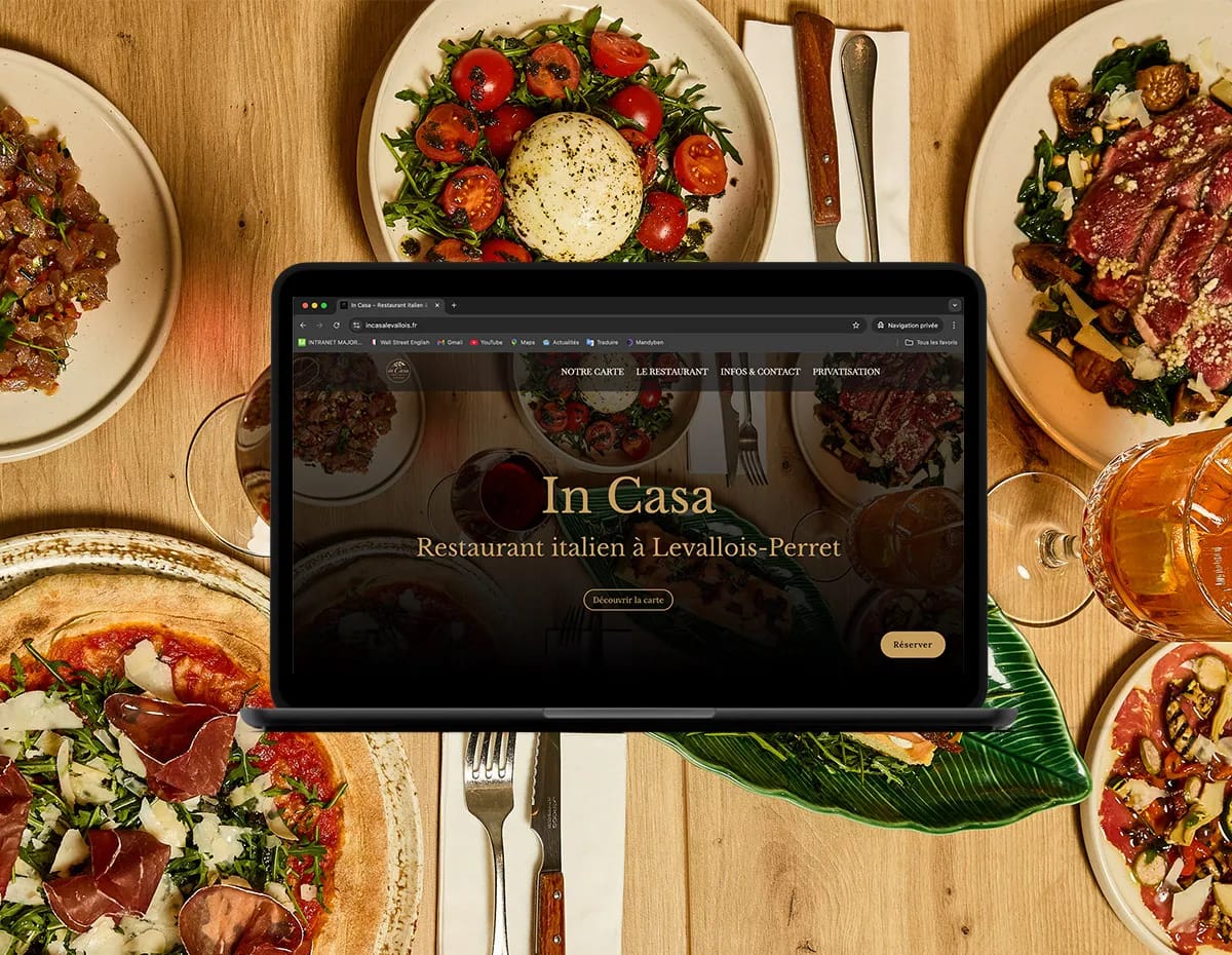 Aperçu de la refonte du site internet In Casa, restaurant italien à Levallois-Perret.